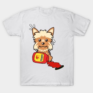 Naughty Yorkshire Terrier Spilled Hot Sauce T-Shirt